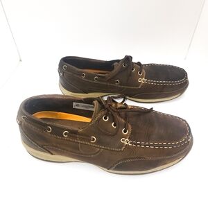 Rockport Works Steel Toe Slip Resistant Brown Leather Mens Sz11 Boat Style Shoes